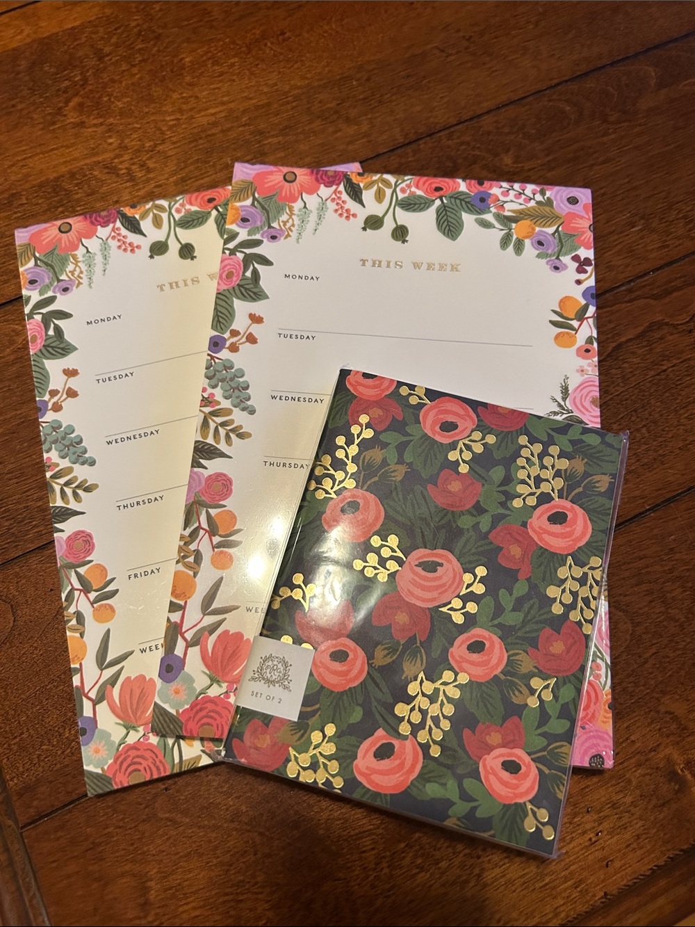 Set of 3 Rifle Paper Co Floral Weekly Notepads and Notebook Set